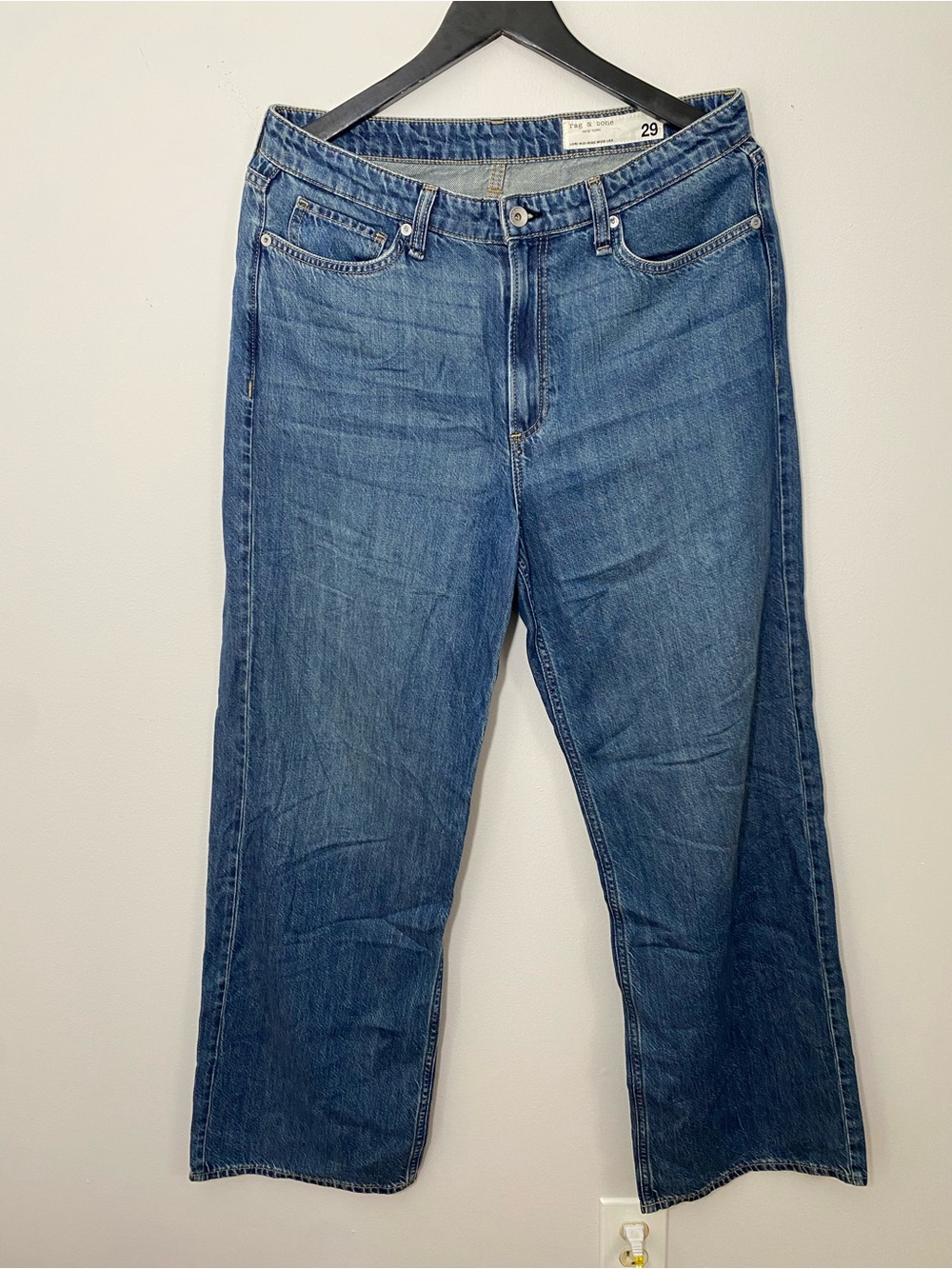 rag & bone Lori Mid-Rise Wide Leg Blue Denim Jeans size 29